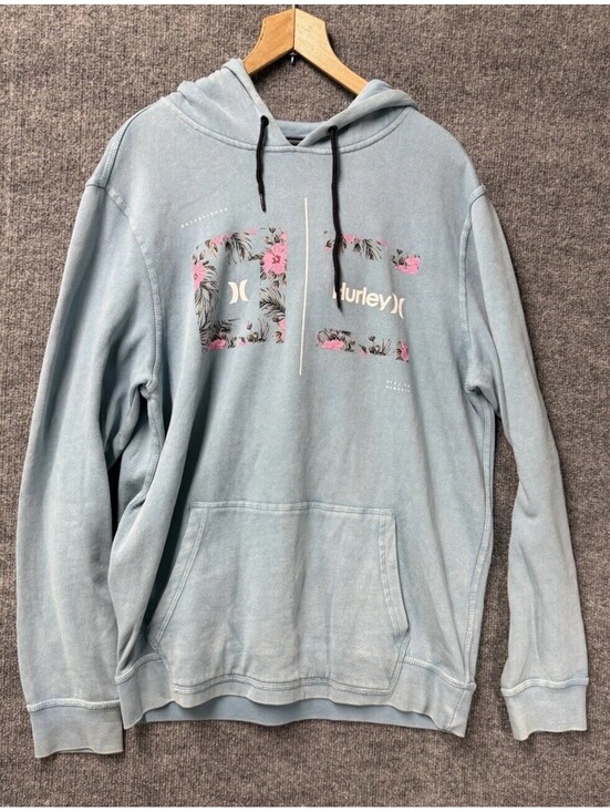Hurley Other - Hurley Floral Logo Hoodie Men’s L Light Blue Soft Fleece See Pics 👀🔥